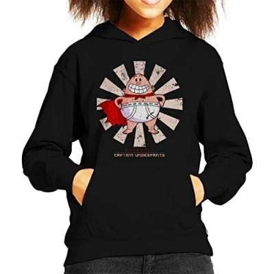 Image of Cloud City 7 Captain Underpants Retro Japanese Kid&#039;s Hooded Sweatshirt Black