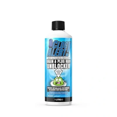 Image of Clog Alert! Bathroom Drain and Plug Hair Unblocker, Effectively Removes Blockages, Liquid Cleaner for Blocked Pipes in Sinks or Shower Traps 1 Litre