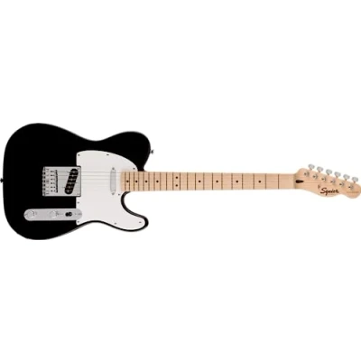 Image of Squier by Fender Sonic Telecaster Electric Guitar, Maple Fingerboard, White Pickguard, Black, Comes with Free Virtual Lessons