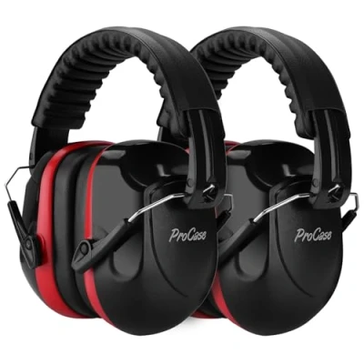 Image of ProCase Ear Defenders Adults, NRR 28dB Noise Cancelling Headphones for Autism Adults Kid, Hearing Protection Earmuffs, Sensory Shooting Construction Mowing 2 Packs, Red