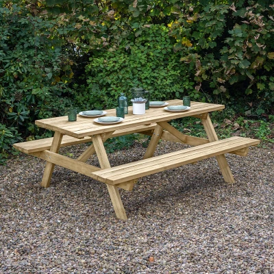 Image of Forest Large Rectangular Wooden Garden Picnic Table 6&#039;x5&#039; (1.8x1.5m)