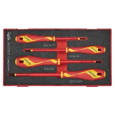 Image of Teng Tools 4 Piece 1000 Volt Insulated Flat Screwdriver EVA Foam Set TEAMDV04N