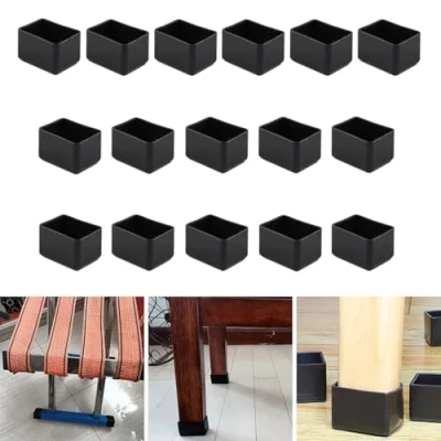 Image of 16Pcs Rectangle 20x40mm Silicone Chair Leg Floor Protector, Black Caps, Furniture Foot Protectors, Stool caps to Prevent Hardwood Scratches and Reduce Noise