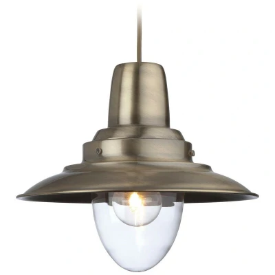 Image of Fisherman 1 Light Dome Ceiling Pendant Antique Brass, Clear Glass, E27