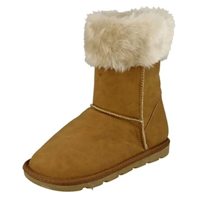 Image of Girls Spot On Faux Fur Trim Casual Boots Tan Synthetic UK Size Child 12 EU 31 US 13