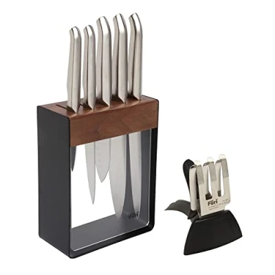 Image of Furi Pro 7 Piece Black Knife Block Set With Diamond Sharpener