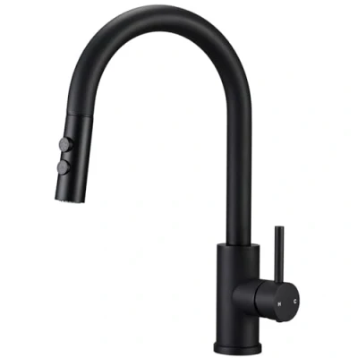 Image of Hapilife Black Kitchen Taps with Pull Out Spray Single Lever Down Mixer 1 Hole Swan Neck Sink Tap High Arc Faucet