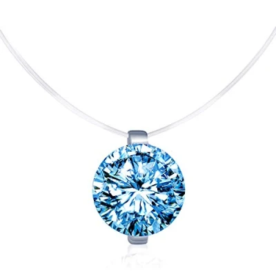 Image of Infinite U Creative 925 Sterling Silver Blue Cubic Zirconia Pendant Solitaire Necklace Fishing Line Nylon Chain for Women/Girls