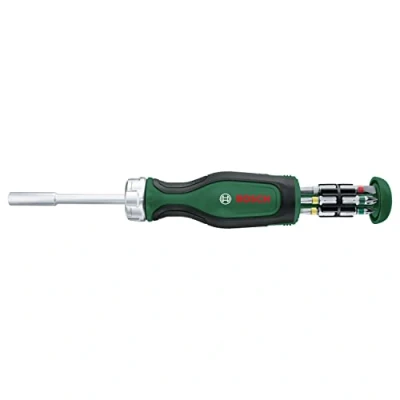 Image of Bosch Rachet Screwdriver with 12 Bits (High Torque Ratchet for Efficient,Heavy Duty Screwdriving;Pop Up Bit Magazine;12 Included; Magnetic Holder) Amazon Edition