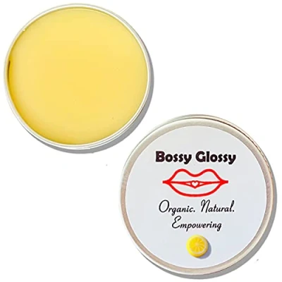 Image of Bossy Glossy Natural Organic Lemon Sherbet Flavoured Lip Balm For Dry, Cracked Lips Moisturising, Protects, Nourishes &amp; Hydrates 15ml