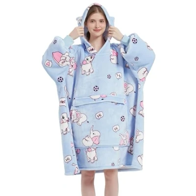 Image of VERTAST Oversized Hoodie Wearable Blanket Sweatshirt for Men Women, Comfortable Sherpa Lining Super Soft Plush Warm Hoodie, Home Hoody Gifts Gamers Sofa Lovers, Blue Elephant