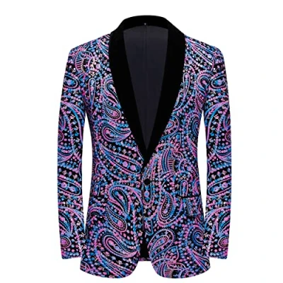 Image of PYJTRL Men&#039;s Shiny Sequins Suit Jacket Classic Floral Fashion, Suitable for Parties, Weddings, banquets, Proms,Multicolor,L
