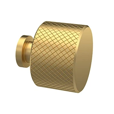 Image of nuie H314 Handles Modern Bathroom Designer Round Indented Knurled Knob Furniture Handle, 30mm, Brushed Brass