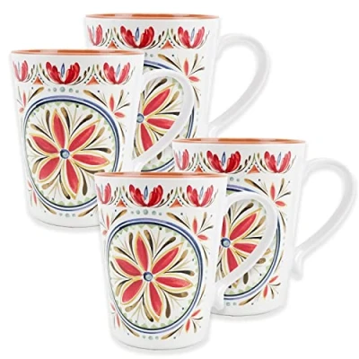 Image of Auntie Morags Purely Home Rio Medallion Melamine/Plastic Outdoor/Camping/BBQ Mugs (Mediterranean, 4)
