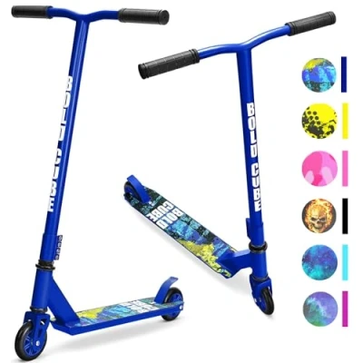 Image of BOLDCUBE Stunt Scooter Navy Blue for Kids Ages 6 12 8 Years Freestyle Pro 360 Aluminium Deck ABEC 7 Micro Crystalized