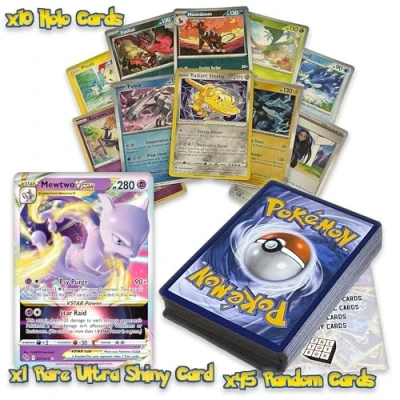 Image of Ultimate Shiny Card Bundle 50 Random Cards Guaranteed 10 Holos + 1 Rare Ultra Plus The Toy Box® Compatible with Pokemon TCG