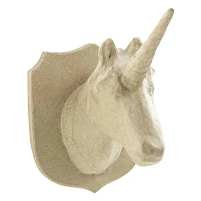 Image of Décopatch Ref SA180O Small Unicorn Trophy Head Papier Maché Object to Decorate 18 x 15.5 21cm with Papers &amp; PaperPatch Glue, Glitter, Paints