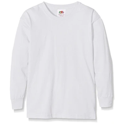 Image of Fruit of the Loom Unisex Kids Valueweight Long Sleeve T Shirt, White, 12 13 Years (Manufacturer Size:34)