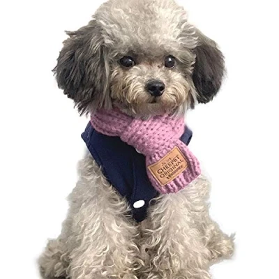 Image of Pets Warm Scarf Dog Pet Knitting Bib Teddy Puppy Autumn Small Bandana Cat Winter Bandanas Holiday Decoration (S, Pink)