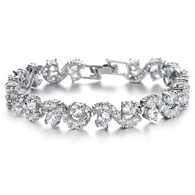 Image of Crystalline Azuria Women 18ct White Gold Plated Zirconia Crystals Tennis Bracelet 6.69 inches