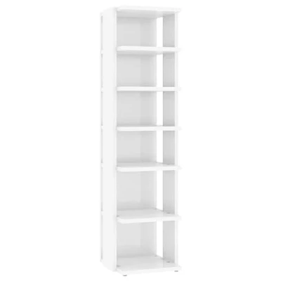 Image of vidaXL Shoe Cabinet High Gloss White Finish, Compact Storage in Engineered Wood, 6 Shelves, Assembly Required