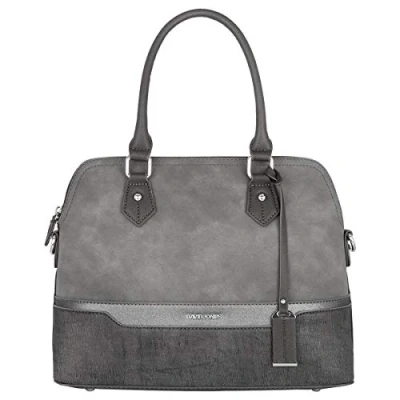 Image of David Jones Women&#039;s Bugatti Handbag Multicolor Top Handle Shoulder Bag Lady Tote Medium Size PU Faux Leather Satchel Elegant Crossbody Everyday Fashion Classic Designer Grey