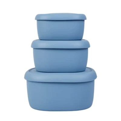 Image of Blue GINKGO Silicone Food Storage Container Set Reusable Airtight Containers with Lids Lunch and Bento Boxes for Adults Kids Freezer,