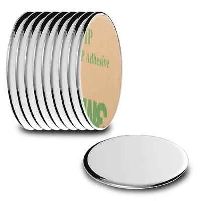 Image of ECENCE Neodymium magnets 10 round self adhesive stick on 0.87x0.04inch NiCuNi coating disc