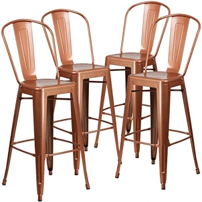 Image of Flash Furniture Commercial Grade 4 Pack 30&quot; High Metal Indoor Outdoor Barstool with Back, Copper, Set of