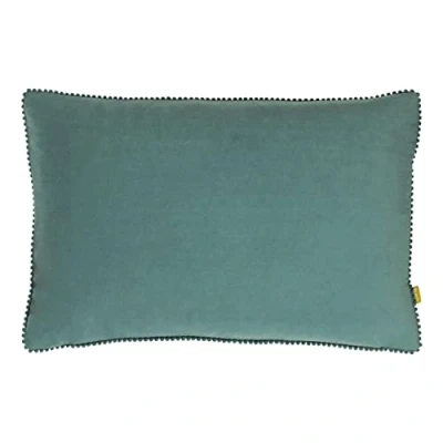 Image of furn. Cosmo Rectangular Velvet Pom Trimmed Feather Filled Cushion Blue One Size