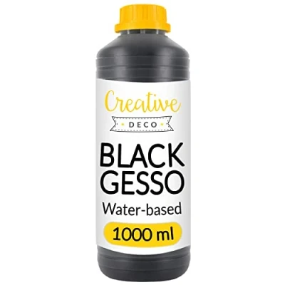 Image of Creative Deco 1L Black Gesso Acrylic Primer Paint Undercoat Medium Base for Paper, Glass, Wood, Concrete Professional Painting Surface Preparation Non Yellowing
