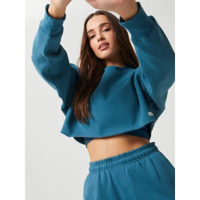 Image of Björn Borg Studio Oversized Cropped CREW Sweatshirt, Women&#039;s, Size: Medium, Mallard blue