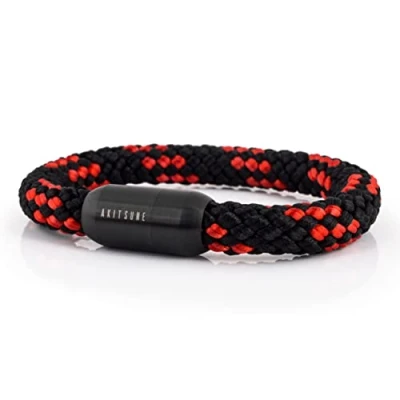 Image of Akitsune Portus Nautical Rope Bracelet Magnetic Capsule Closure Link Bangle Trinket Women Anchor Men Maritim Matte Black Red 23cm