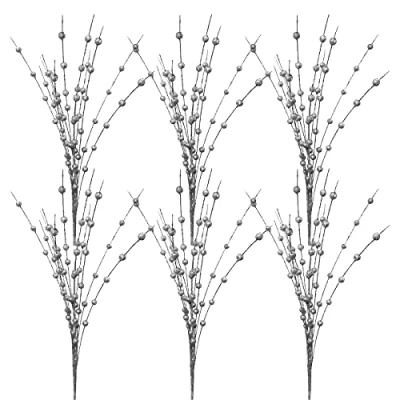 Image of ASSR 6PCS Christmas Glitter Berries Stems,10 Head Berry Picks,Christmas Silver Picks Artificial Twig Stem Holly 40cm