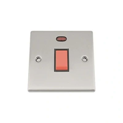 Image of Cooker Oven Switch w/Neon Indicator 45 Amp Satin Chrome Square Black
