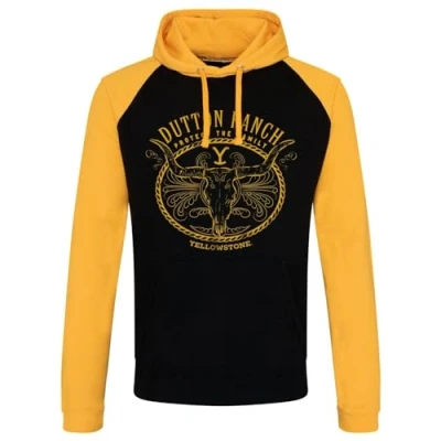Image of Yellowstone Officially Licensed Protect The Family Baseball Hoodie (Black Yellow), X Large