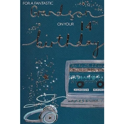 Image of ICG Fantastic Grandson On Your 14th Birthday Card Age 14 Laptop Headphones