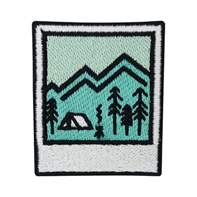 Image of Camping Picture Patch to Iron on Outdoor Adventure ironable Patch, Embroidery Tree fire Badges Finally Home