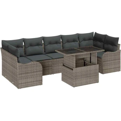 Image of vidaXL 8 Piece Garden Sofa Set with Cushions Grey Poly Rattan