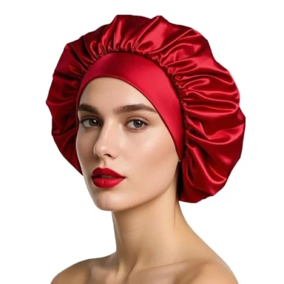 Image of iLamvie Silk Bonnet,Satin Bonnet,Hair Bonnet For Sleeping,Bonnet,Soft And Comfortable Sleep Cap(red)