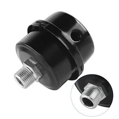 Image of Air Compressor Muffler 3/8 &quot;16mm Thread Black Metal Suction Filter for Intake Silencer