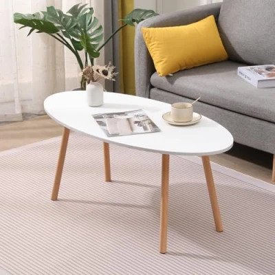 Image of Rainbow Tree 99cm Simple Coffee Table Sofa Side for Living Room, Modern End Bedside Tables Dinner Wooden with Solid Legs (Oval White)
