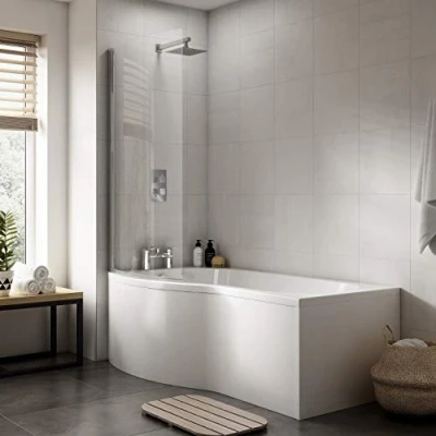 Image of NUIE WBB200 ǀ Modern Bathroom B Shaped Bath Front Panel, 1700mm x 500mm 150mm, White