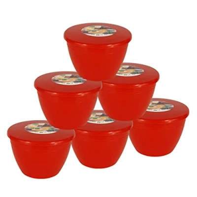 Image of Just Pudding Basins Red 1 Pint, 570ml Steam Basin Food Safe BPA Free Plastic Multipack 6 Bowls and Lids (1 Pint)