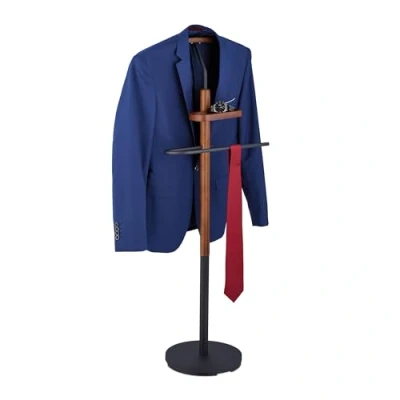 Image of Relaxdays Valet Stand, for Shirts &amp; Pants, with Shelf, MDF Steel, Clothes Hanger, HWD: 116 x 47 28 cm, Black/Brown
