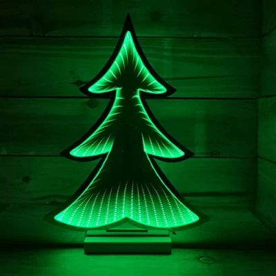 Image of Samuel ALEXANDER 40cm Green LED Infinity Christmas Tree Decoration with Wooden Base