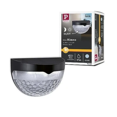 Image of Paulmann Mimmo 94666 LED Solar Path Light IP44 Round Including 1 x 1.2 W Daylight White Black Outdoor Panel Plastic 6500 K