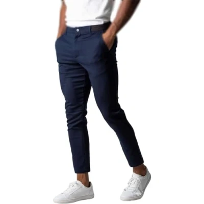 Image of Active Chinos Pants Men, Lifestyle Pants, Trousers Loose Fit Straight Legs Elastic Casual for Men (Blue,M)
