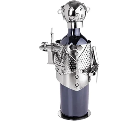 Image of BRUBAKER Wine Waiter Steward Sommelier Bottle Holder Stand Rack Home Kitchen Table Art Decoration with Gift Card