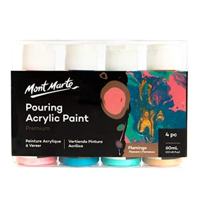 Image of Mont Marte Acrylic Pouring Paint Set Aurora 4 Pieces x 60ml Premixed with Medium Shiraz, Pink, Ultramarine Blue, Mint Green